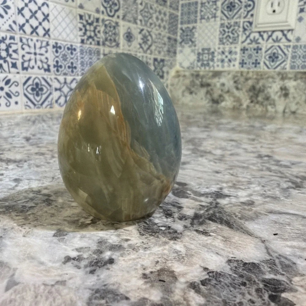 Lemurian Aquatine Blue Calcite Egg From Argentina - 2.25